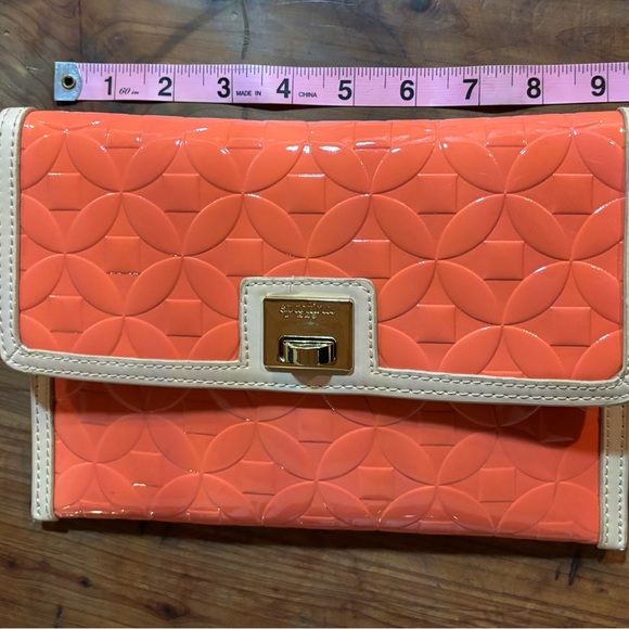 🧡🧡Spartina 449 Orange and Cream Leather Clutch With Colorful Fall Bundle.🧡🧡 - Picture 2 of 16